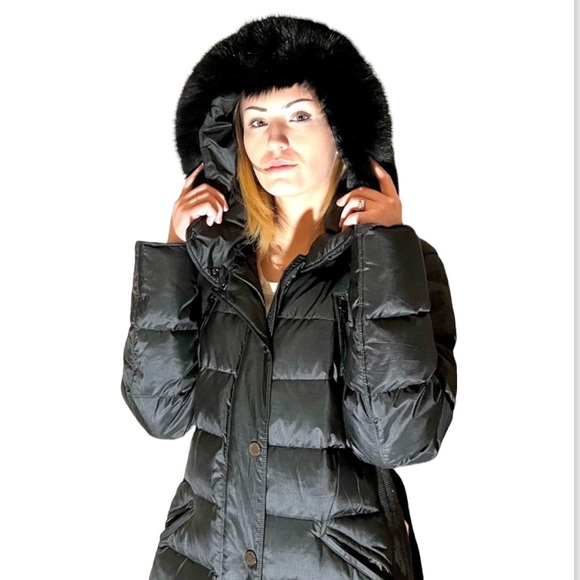 Burberry Blue Fox Goose Down Hood Puffer Coat Jacket - Picture 5 of 11